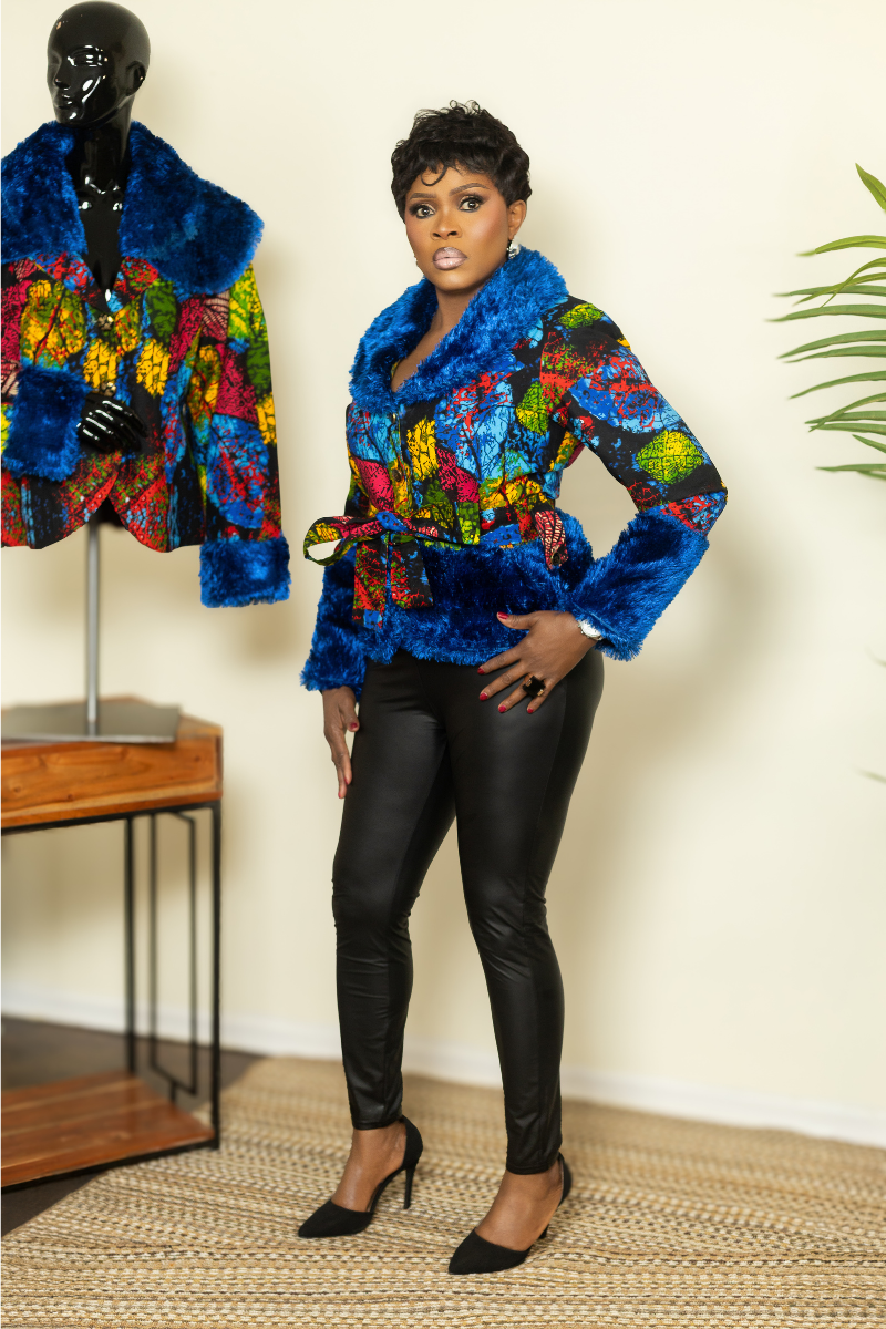 BRITTANY CHIC ANKARA FUR JACKET BELTED