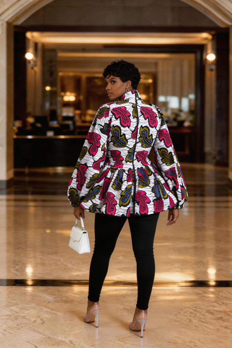 JOJO CHIC-TIE NECK PEPLUM BLOUSE