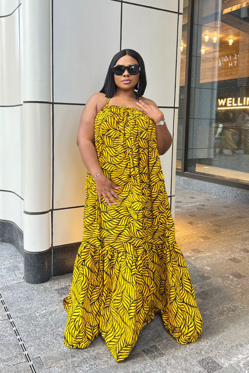 MIKAYLA AFRICAN PRINT DRESS/YELLOW